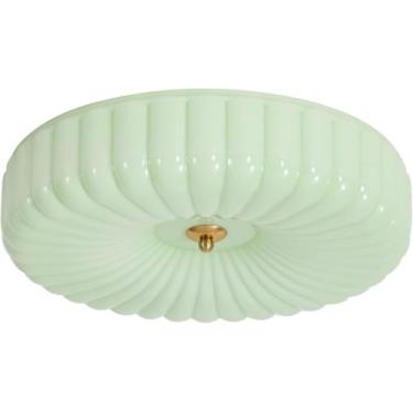 Imagem de Luminária de teto semi-embutida estilo moderno de meados do século, em vidro verde nórdico, 15,7 cm de diâmetro, 5,1 cm de altura, LED, para ambientes internos, banheiro, sala de estar e sal