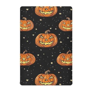 Imagem de Wassud Lençóis de berço respiráveis com estampa de abóbora de Halloween, capas de colchão de berço 71 x 132 cm, neutros para meninos e meninas (serve para berço padrão e pacote e brincadeira)