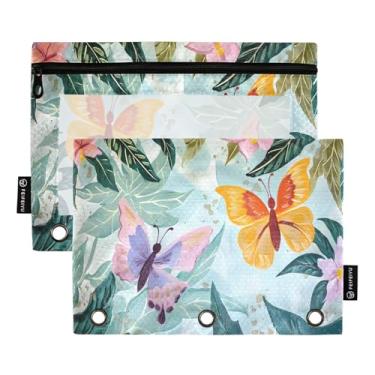 Imagem de CEBUGI 3 bolsas de lápis com zíper e janela transparente, 2 pacotes de estojo para exames de sala de aula (flor de borboleta)