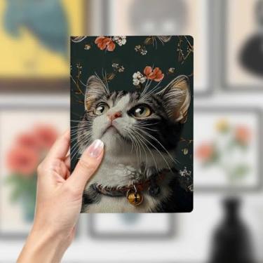 Imagem de Caderno de couro de gato, caderno A5 para anotações de escritório, agenda de 21 x 14,7 cm, agenda de viagem, presente para amantes de gatos, 40