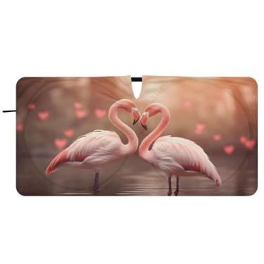Imagem de CEBUGI Para-brisa de carro dobrável sombra de sol flamingo dia dos namorados janela de carro guarda-chuva pára-brisa frontal para-sol para acessórios de carro legal bloqueador solar refletivo de carro