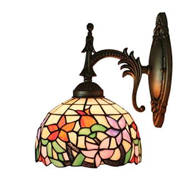 Imagem de Arandelas de parede de 8 polegadas em vitral estilo Tiffany, com motivos florais campestres europeus, ideais para cabeceira, quarto, sala de estar e corredor, potência máxima de 40W.