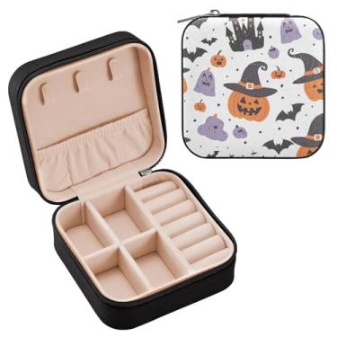 Imagem de YETTASBIN Caixa de joias de abóbora de Halloween para adolescentes, meninas, mulheres, presente de aniversário, Natal, caixa de armazenamento portátil de couro PU, mini estojo de joias de viagem para