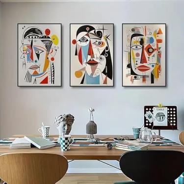 Imagem de 3 peças pinturas abstratas de rosto sala de jantar 20 x 30 cm arte de parede presente para casa moderna, escritório, sala de estar, decoração de quarto, pôster de tela sem moldura presente de arte de
