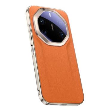 Imagem de POYUFRG Capa galvanizada para Huawei Mate 80 Pro Max/80 Pro/80, capa de couro de negócios de luxo ultrafina, capa de proteção de lente completa, laranja, 80 Pro