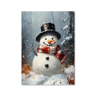 Imagem de Pôster de paisagem de Natal inverno fazenda alce pinhas boneco de neve natureza pintura em tela impressão de parede decoração de sala de estar (SKU8,50.8x71.1 cm = (50 x 70 cm), sem moldura)