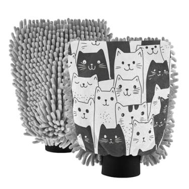 Imagem de STAYTOP Luva de microfibra para lavagem de carro de gato com desenho fofo, 2 peças sem arranhões, sem fiapos, luva de microfibra de chenille premium escova para lavagem de carro - G