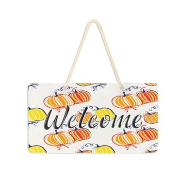 Imagem de Burbuja Placa de boas-vindas Pumpkins para porta da frente, placa de boas-vindas de PVC para decoração de férias, 15 x 28 cm
