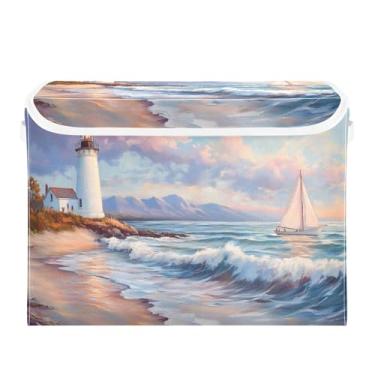 Imagem de xigua Caixotes de armazenamento de farol de pintura a óleo com tampas e alça de transporte, caixas de armazenamento dobráveis organizadores de recipientes cubo com capa para casa, quarto, armário