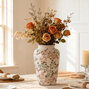 Imagem de Vaso de cerâmica azul e branco – Vaso de cerâmica chinoiserie para centros de mesa, decoração rústica moderna de casa de fazenda para mesa de jantar, cornija de lareira, estante de livros, mesa de