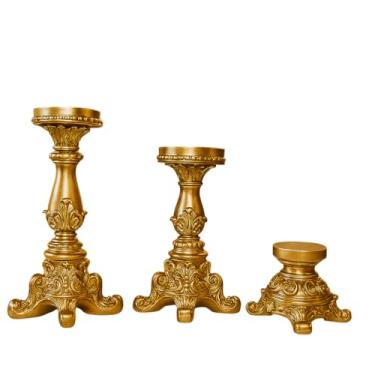 Imagem de Castiçal em Resina Dourada – Tamanho P M G Elegância Clássica para Sua Decoração(Trio Castiçal P, M, G)
