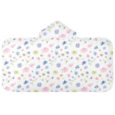 Imagem de Burbuja Toalha de banho com capuz de laço rosa para crianças, toalha de praia de pelúcia macia absorvente para chá de meninas e meninos 3-10 anos, 61 x 127 cm