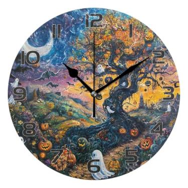 Imagem de YETTASBIN Relógio de parede fantasma de Halloween, silencioso, sem tique-taque, operado por bateria, relógio redondo decorativo criativo para cozinha, sala de estar, banheiro, decoração de escritório