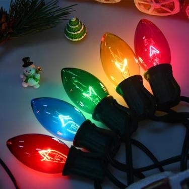 Imagem de SOTOPOO C9 Luzes de Natal multicoloridas para ambientes externos vintage para árvore de Natal, 6 m, colorido, C9, cordão de luzes, 25 peças, lâmpadas E17, para ambientes internos e externos, Natal
