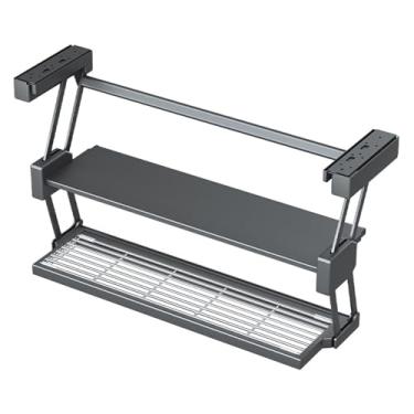 Imagem de Prateleira de cozinha dobrável de 2 camadas com moldura de alumínio sob o armário organizador de armazenamento para pratos de especiarias e economia de espaço (800)