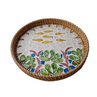 Imagem de Fruteira Disco de emenda de casca simples, prato de frutas, café da manhã, pão, dim sum, cesta de frutas Decoração de mesa(Underwater world)