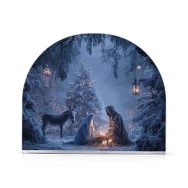 Imagem de YNNALE Suporte de guardanapo de presépio de Natal para mesa porta-guardanapos de coquetel de acrílico dispensador de caixa de lenços decorativo para casa decoração de cozinha de inverno sala de jantar