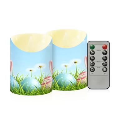 Imagem de Wassud Pacote com 2 velas coloridas de ovos de Páscoa sem chama com controle remoto, velas realistas cintilantes com temporizador, velas decorativas para Natal, casamento, festa, decoração de casa