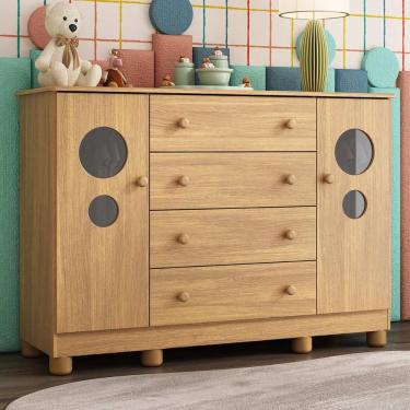 Imagem de Cômoda Infantil 125cm 2 Portas Com Vidro E 4 Gavetas Bombom Multimóveis MP4465 Madeirado