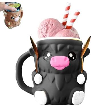 Imagem de Suporte de sorvete de caneca Moo, suporte de lata de cerveja para copo de sobremesa, presente de sobremesa divertido para amantes de vaca e uso no escritório. (cinza)