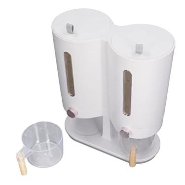 Imagem de Cryfokt Dispensador de Arroz de Barril Duplo Estilo Japonês de 5kg para Cozinha, Abertura de Tampa Tipo Prensa, Prevenção de Insetos para Uso Doméstico (Ouro rosa)