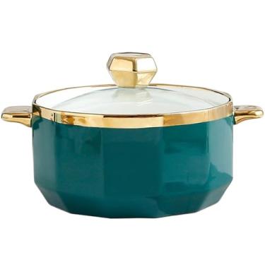 Imagem de Terrina de sopa redonda com tampa de vidro, tigela de sopa de cerâmica com alça de porcelana para servir, para restaurante, casa, cozinha, decoração, pode ir ao micro-ondas e à máquina de lavar louça