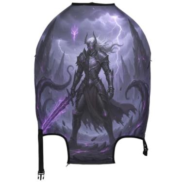 Imagem de Joisal Capa de mala roxa com desenho animado de guerreiro fofo protetor de bagagem elástico com estampa animal essencial de férias manga de mala, Desenho de guerreiro legal roxo, S 18-20 in, Capa de