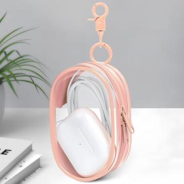 Imagem de Bolsa de armazenamento para organizar cabos de dados, fone de ouvido, carregadores, chaves, troco, bolsa de armazenamento transparente portátil com chaveiro, caixa de armazenamento multifuncional