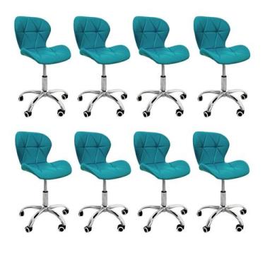Imagem de Kit 8 Cadeiras Escritório Slim Vegas Base Giratória Estofada Turquesa 