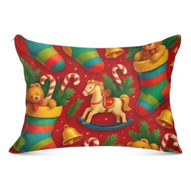 Imagem de Capa de almofada engraçada de flanela de urso de desenho animado de Natal com zíper fronhas tamanho queen king size fronhas decoração de cama para casa, tamanho padrão, 50,8 cm x 66 cm