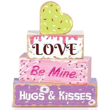 Imagem de Colingmill 4 peças, bandeja em camadas para o dia dos namorados, coração, blocos de madeira, placa de mesa, feliz dia dos namorados, decoração romântica, estatueta de coração de amor, para mesa de