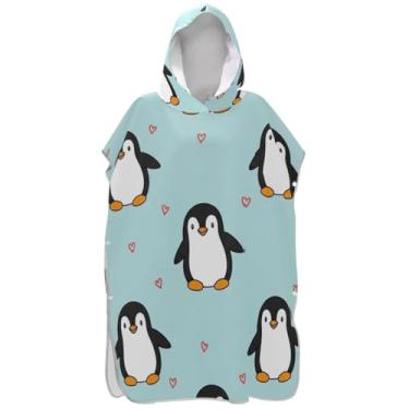 Imagem de Joisal Lindo pinguim azul surf poncho trocador para adultos leve masculino poncho com capuz toalha floral