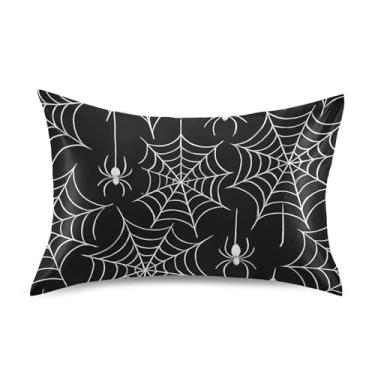 Imagem de Fronhas de cetim para cabelo teias de aranhas brancas preto rei queen capas de almofadas personalizadas refrescantes macias fronhas de cama tamanho padrão 66.0 cm x 50.8 cm