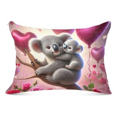 Imagem de Capas de travesseiro decorativas de flanela romântica Koala Love Tree com estampa fofa King Queen, tamanho padrão, 51 x 66 cm