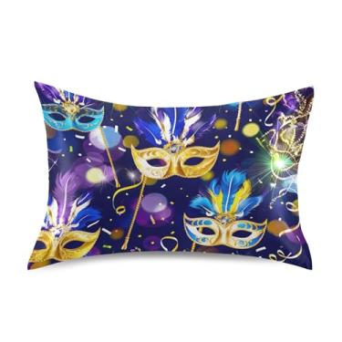 Imagem de Carnaval veneziano dourado azul roxo cetim fronhas engraçadas arte fofa refrescante king queen capas de almofadas de cama macias tamanho padrão 66.0 cm x 50.8 cm