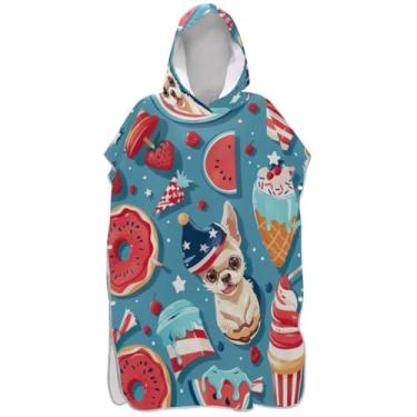 Imagem de Joisal Poncho de surfe trocador de roupão para adultos toalha de praia com capuz estampado ponchos de praia vestíveis para homens fofo verão cachorro azul