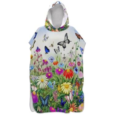 Imagem de Joisal Poncho de surfe plus size para adultos trocador com capuz toalha de banho fofa flor colorida borboleta floral ponchos de praia para homens