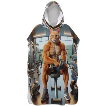 Imagem de Joisal Cat Cool Gym Athletic Surf Poncho Trocador para Adultos Toalha de Natação com Capuz Bonito Leve Unissex Adulto Poncho com Capuz