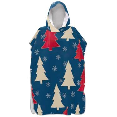 Imagem de Joisal Árvores de Natal Poncho de Surf Azul para Trocador Adulto Plus Size Ponchos de Praia para Homens Praia Moletom Toalha Natação