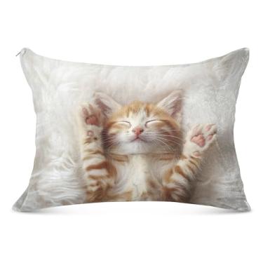 Imagem de Fronhas decorativas com estampa de gato gatinho fofo com zíper, estampa de arte King Queen, tamanho padrão, tamanho padrão, 51 x 66 cm