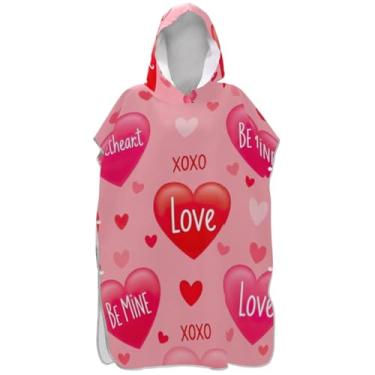 Imagem de Joisal Roupão trocador de corações vermelhos para adultos, poncho de surfe, com capuz, toalha de praia, estampada, secagem rápida, ponchos de praia para homens