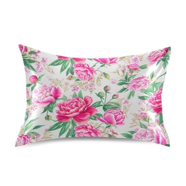 Imagem de Fronhas engraçadas vintage floral rosa peônias bege cetim refrescante king queen padrão fronhas personalizadas para cama fronhas para cabelo queen tamanho 76,2 cm x 50,8 cm
