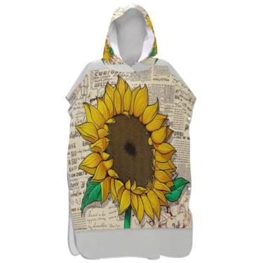 Imagem de Joisal Roupão vintage amarelo girassol bege para adultos poncho de surfe absorvente homens mulheres poncho com capuz toalha floral