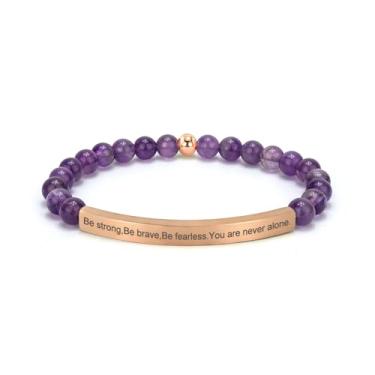 Imagem de cusurlove Pulseira de ametista cristã para mulheres, joias de versículo bíblico banhado a ouro 18K, presente de fé religiosa inspiradora, joia das escrituras para encorajamento e força, Medium
