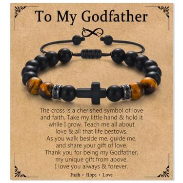 Imagem de PODLEV Pulseira de cruz para homens e meninos, pulseira de contas de cruz cristã de Natal Páscoa recheios de joias de batismo presentes para homem, ele, filho, neto, sobrinho, irmão, padrinho