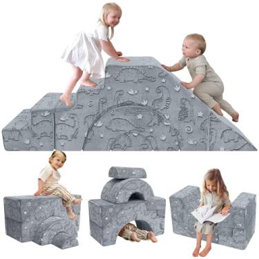 Imagem de MeMoreCool Sofá infantil de escalada de espuma, sofá infantil modular com escorregador e escada, sofá de bebê conversível para sala de jogos, móveis secionais para engatinhar, escalar e brincar com