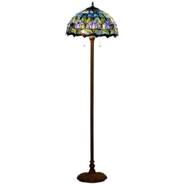 Imagem de Luminária de chão em vitral estilo Tiffany [2 lâmpadas][40,6 cm L x 165,1 cm A] Luminária decorativa para casa com rosas antigas, tulipas, glicínias e uvas, ideal para leitura em salas de es