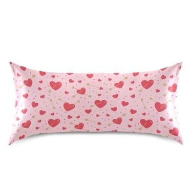 Imagem de Wassud Red Hearts Arrows Fronha de cetim para o dia dos namorados para cabelo e pele fronhas de seda lisa king size respiráveis com fecho de envelope