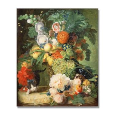 Imagem de NHLDZYH Arte floral vintage natureza morta, pintura botânica clássica, decoração de casa quente para sala de estar e sala de jantar. B08. Apenas tela 30x36cm-11,8x14,2 pol