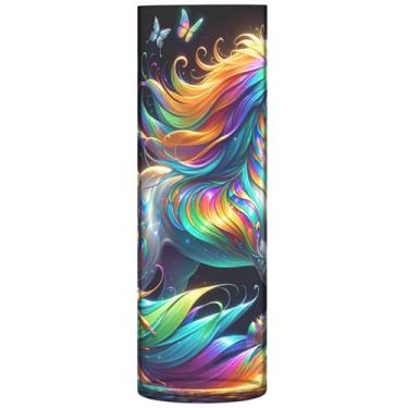 Imagem de Vaso de mesa central cilíndrica para mesa iridescente cavalo unicórnio grande vaso de plástico bonito personalizado decoração de quarto estética, 30 cm x 9,9 cm